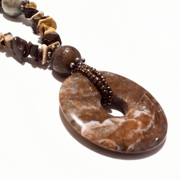 Boho Inspired Multi-Color Semi Precious Stone Donut Pendant Necklace - Picture 6 of 7